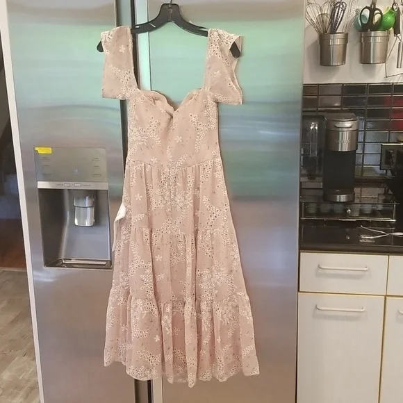 💕DRESS THE POPULATION💕 River Off the Shoulder Tiered Hem Dress ~ Blush XS NWT
